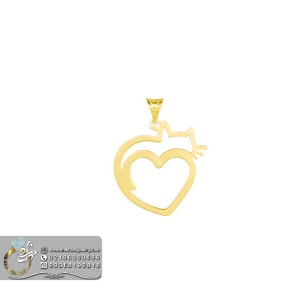 پلاک طلا نوزاد طرح گربه و قلب